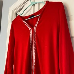 LANDS’ END Embroidered Red Tunic Top